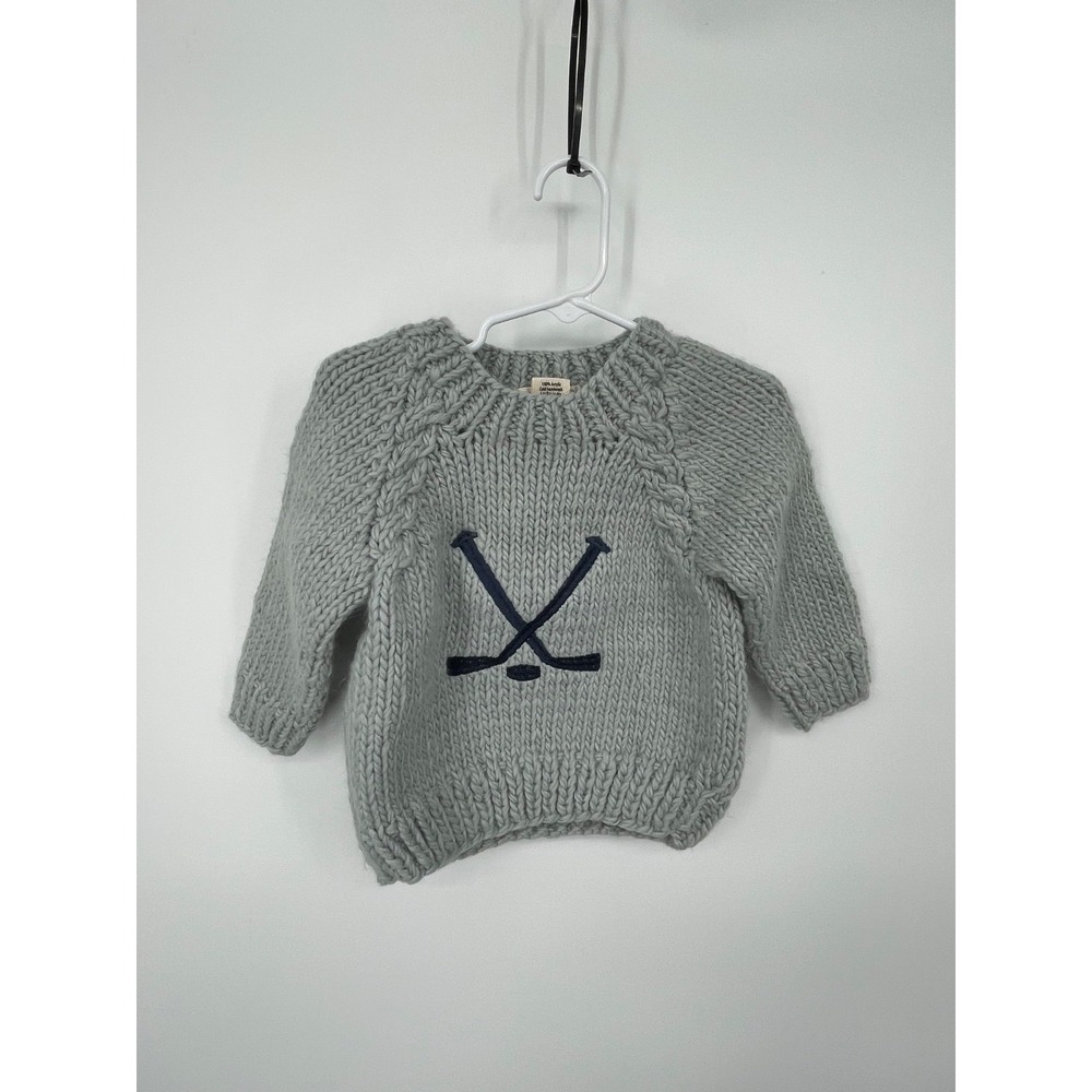 Huggalugs Hockey Sweater Toddler 2-3T Ice Gray Chunky Knit‎ Embroidered Cozy NWT